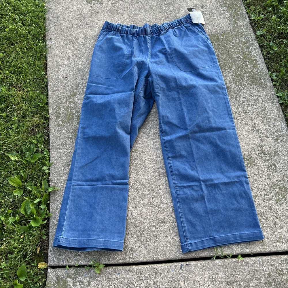 Woman Within Plus Size Petite Fineline Stretch Denim Wide-Leg Pull-On Jeans 22